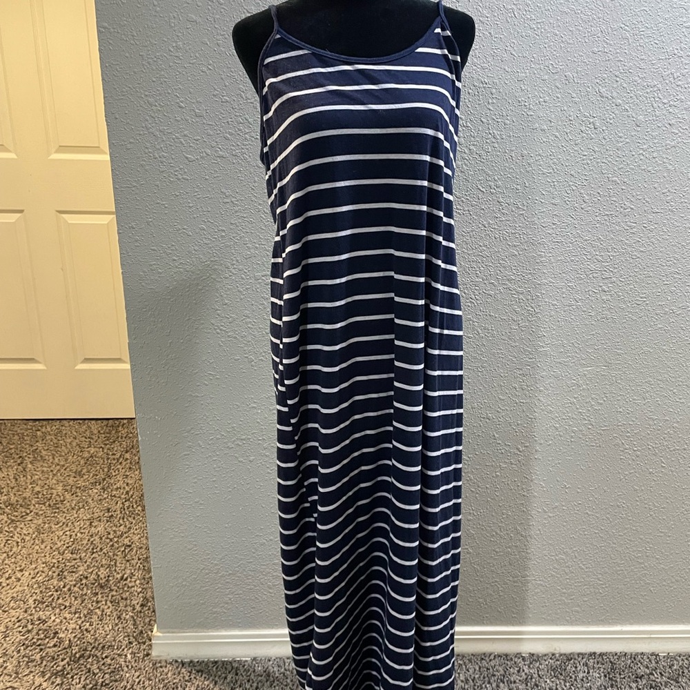 Charlie Paige Blue and White Sleeveless Halter Maxi Dress